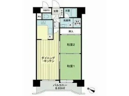 ライオンズマンション木町通(2DK/7階)の間取り写真