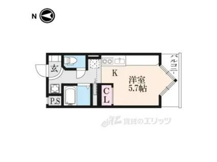 デ・リード御所北(1K/2階)の間取り写真