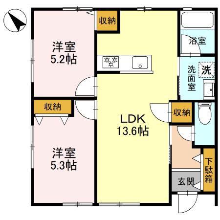 サンモールC(2LDK/1階)の間取り写真