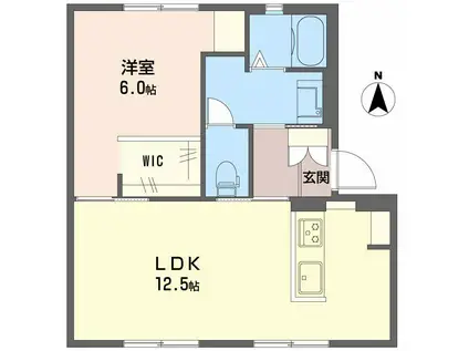 ソレアード操山 B棟(1LDK/1階)の間取り写真