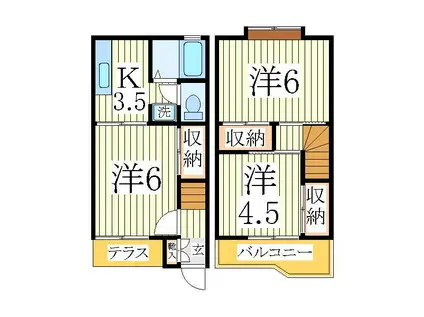 ツインシャルムC(3K/2階)の間取り写真