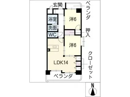 ヒルズ山ノ神(2LDK/2階)の間取り写真