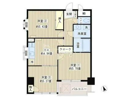 モンコリーヌ山邦(3DK/4階)の間取り写真