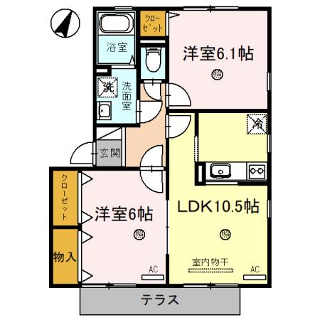 夢咲きの里F棟(2LDK/1階)の間取り写真