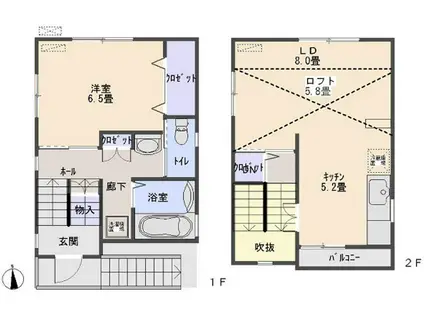 銀河ハウスV A(1LDK/1階)の間取り写真