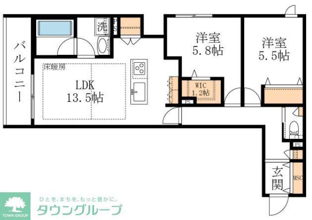 LA MAISON 千年(2LDK/1階)の間取り写真