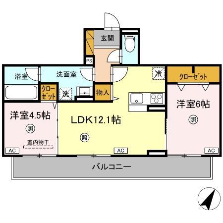 SERENVITA MATSUSHIRO(2LDK/2階)の間取り写真