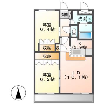クローバーグリーンII(2LDK/2階)の間取り写真