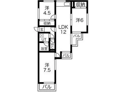 ロアール赤池(3LDK/1階)の間取り写真