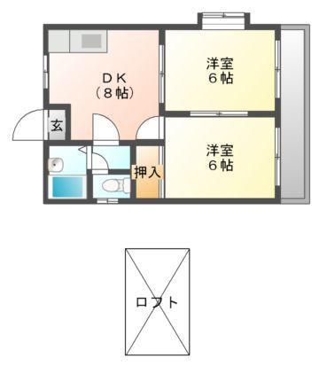 プラジール東岡山(2DK/2階)の間取り写真