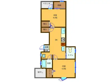 狭山荘(2DK/2階)の間取り写真