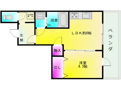 フウキレジデンス山本南(1LDK/4階)の間取り写真