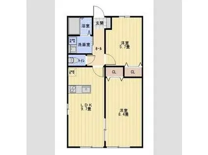 カレン中砂I(2LDK/1階)の間取り写真