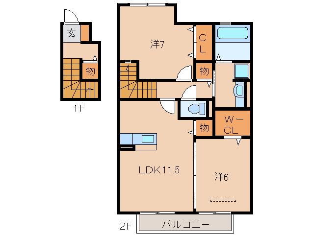 D-ROOM松江東(2LDK/2階)の間取り写真