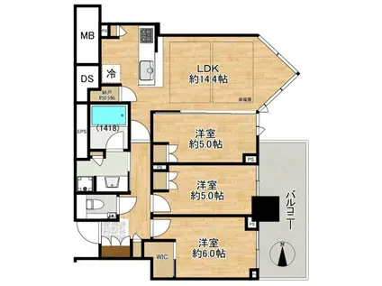 シティタワー東梅田パークフロント(3LDK/19階)の間取り写真