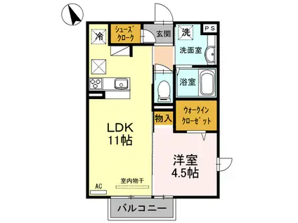 オリーヴァ東櫛原B棟(1LDK/1階)の間取り写真