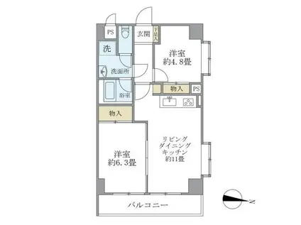 グリーンヒル平和島(2LDK/6階)の間取り写真