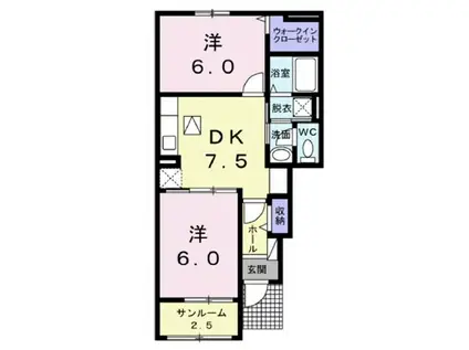 フラン・ボヌール(2DK/1階)の間取り写真