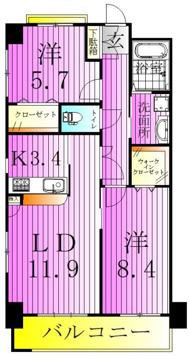 メイト扇(2LDK/4階)の間取り写真