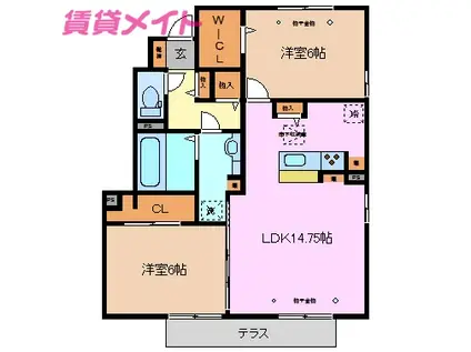 フローリドB(2LDK/1階)の間取り写真