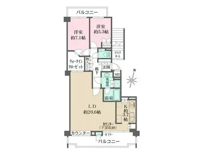 芦屋ソルステージュ(2LDK/1階)の間取り写真