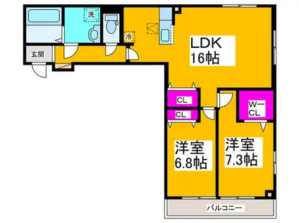 ストラーダ シ アプレII(2LDK/1階)の間取り写真