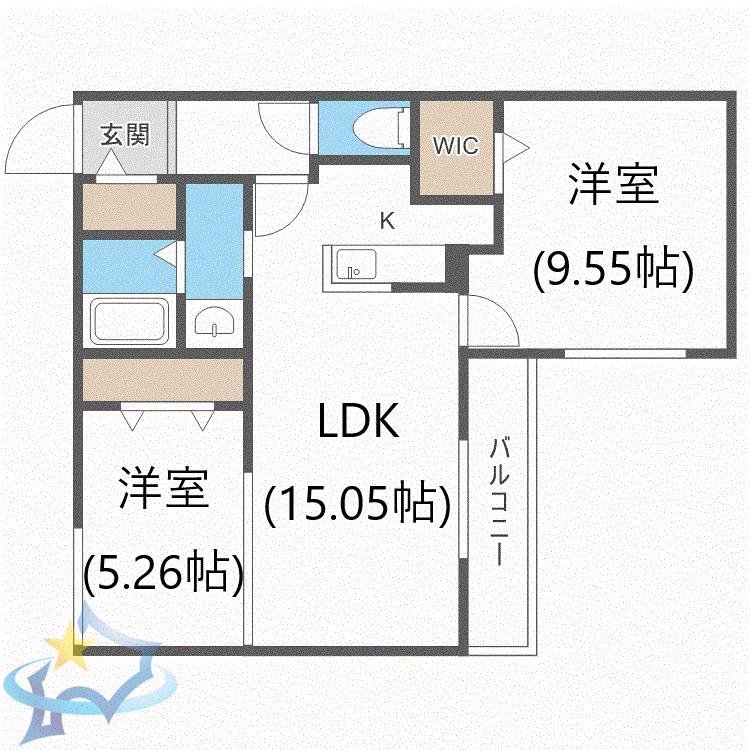 ウエリスアーバン南8条(2LDK/2階)の間取り写真