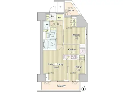ヴェルデュ―ル高田馬場(2LDK/11階)の間取り写真