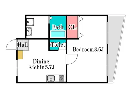 フロントガーデンマンション(1DK/2階)の間取り写真