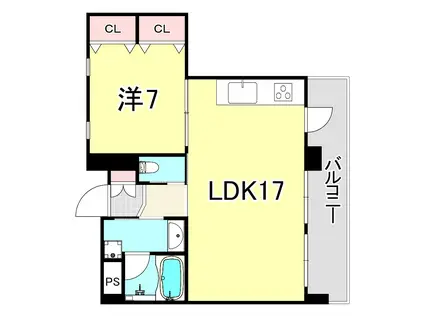 エイジングコート三宮(1LDK/10階)の間取り写真