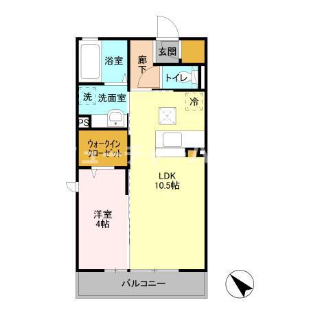 パークドオートムD棟(1LDK/1階)の間取り写真