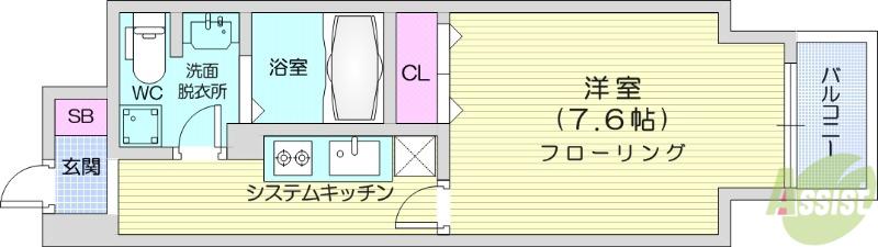 KDX定禅寺通レジデンス(1K/12階)の間取り写真