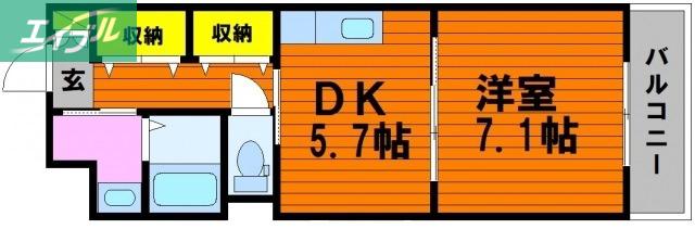 COCO中島田(1DK/3階)の間取り写真