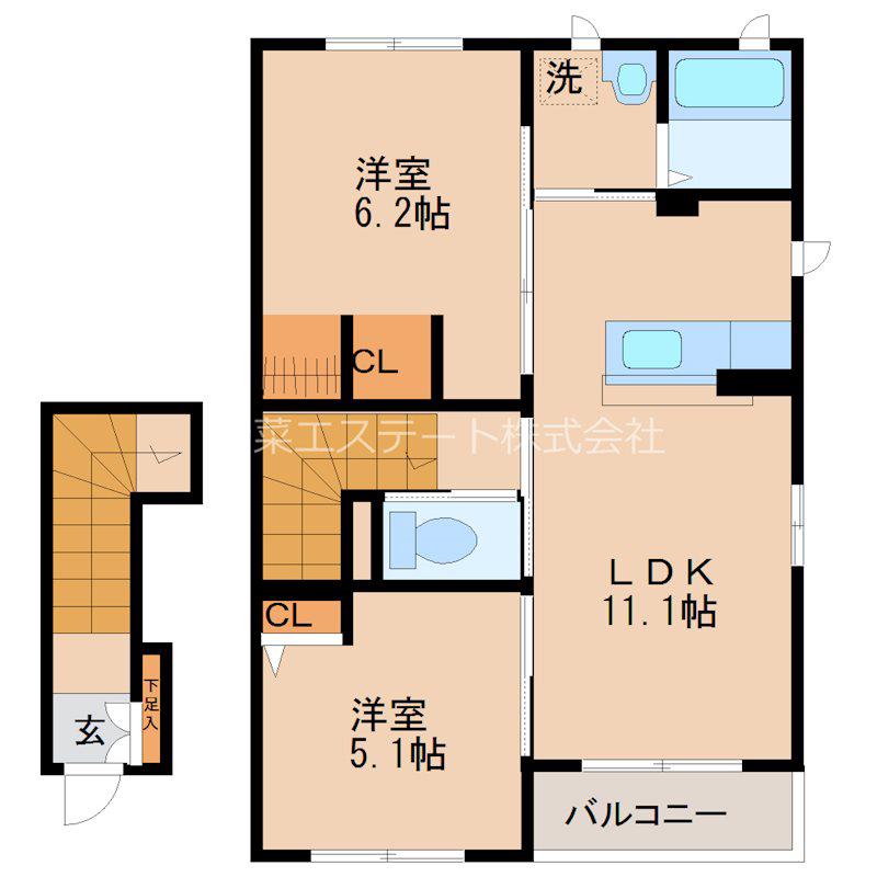 かぐや姫パーク(2LDK/1階)の間取り写真