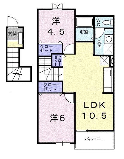 パークネスI(2LDK/2階)の間取り写真