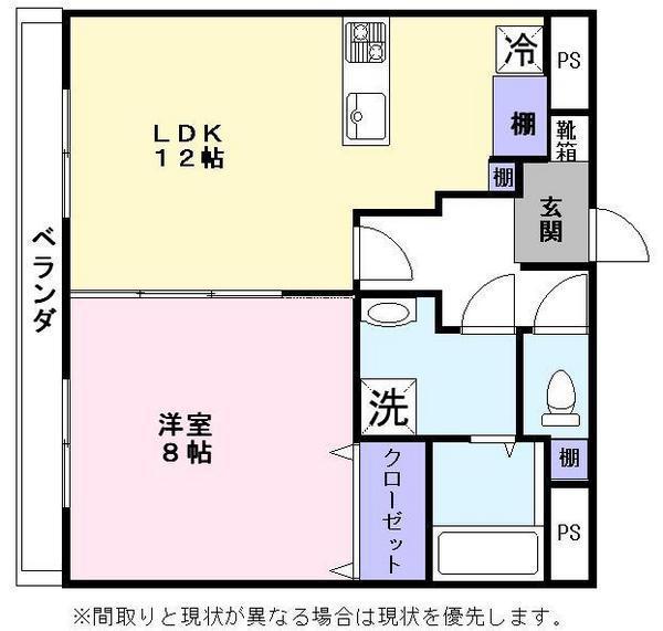ミンヌ・ブルージュ(1LDK/2階)の間取り写真