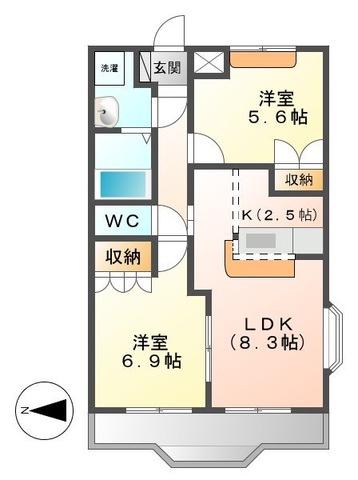 プルミエ・ラムール(2LDK/1階)の間取り写真