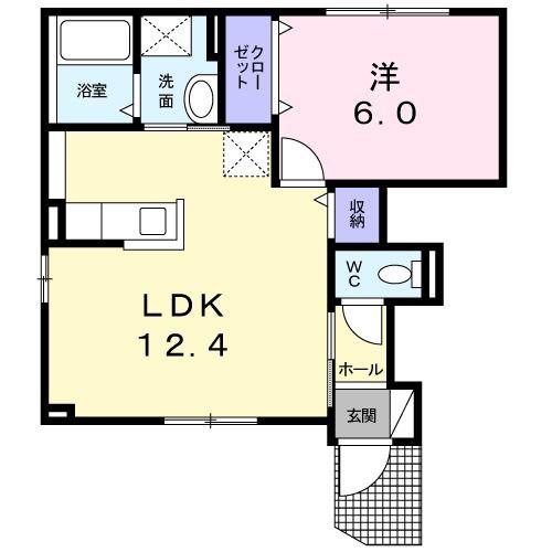 ルーチェカルマーレ(1LDK/1階)の間取り写真