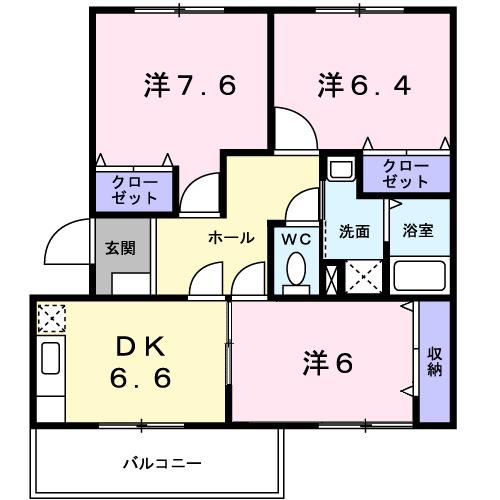 メゾンプルミエールIV(3DK/1階)の間取り写真