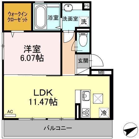 ル ココン 西高松(1LDK/1階)の間取り写真