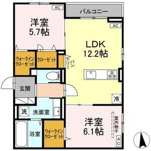 CLASSEUM仙台小田原 III(2LDK/2階)の間取り写真