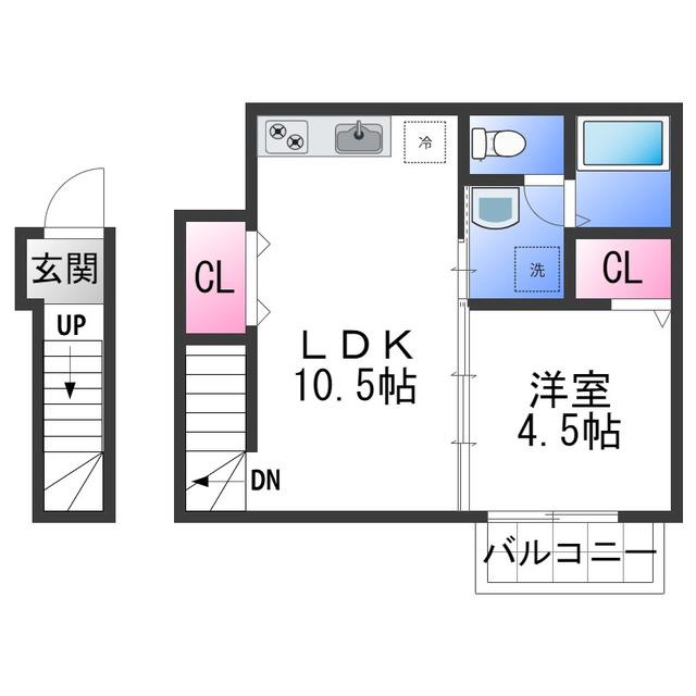 TJ鳴神(1LDK/2階)の間取り写真