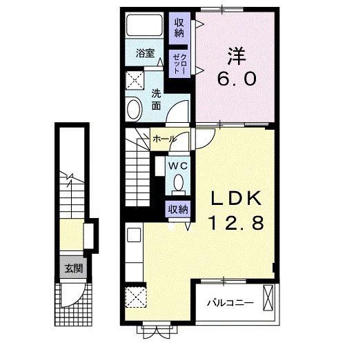 グラチチュードI(1LDK/2階)の間取り写真