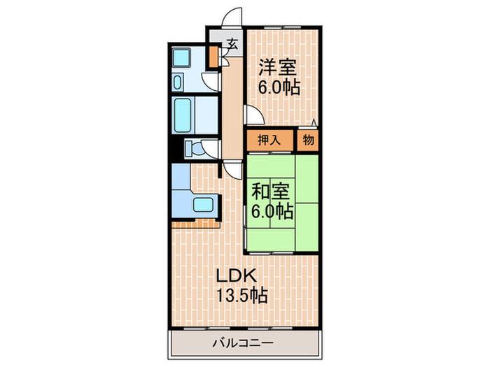 エクシアパーム弐番館(2LDK/4階)の間取り写真