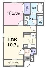 カーサヴィゴ鴨方(1LDK/1階)の間取り写真
