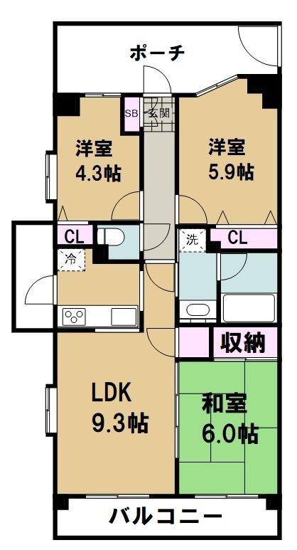 メイツ南浦和ガーデン(3LDK/4階)の間取り写真