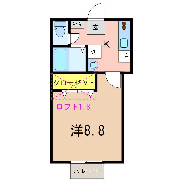 ＪＲ越後線 内野駅 徒歩4分 2階建 築24年(1K/2階)の間取り写真