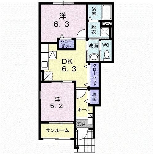 ボンヌ-ル・E・K II(2DK/1階)の間取り写真