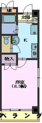 ヒルズ川名(1K/4階)の間取り写真