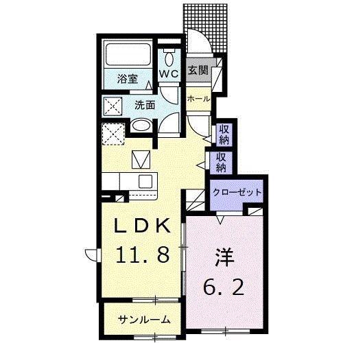 アールコートI(1LDK/1階)の間取り写真